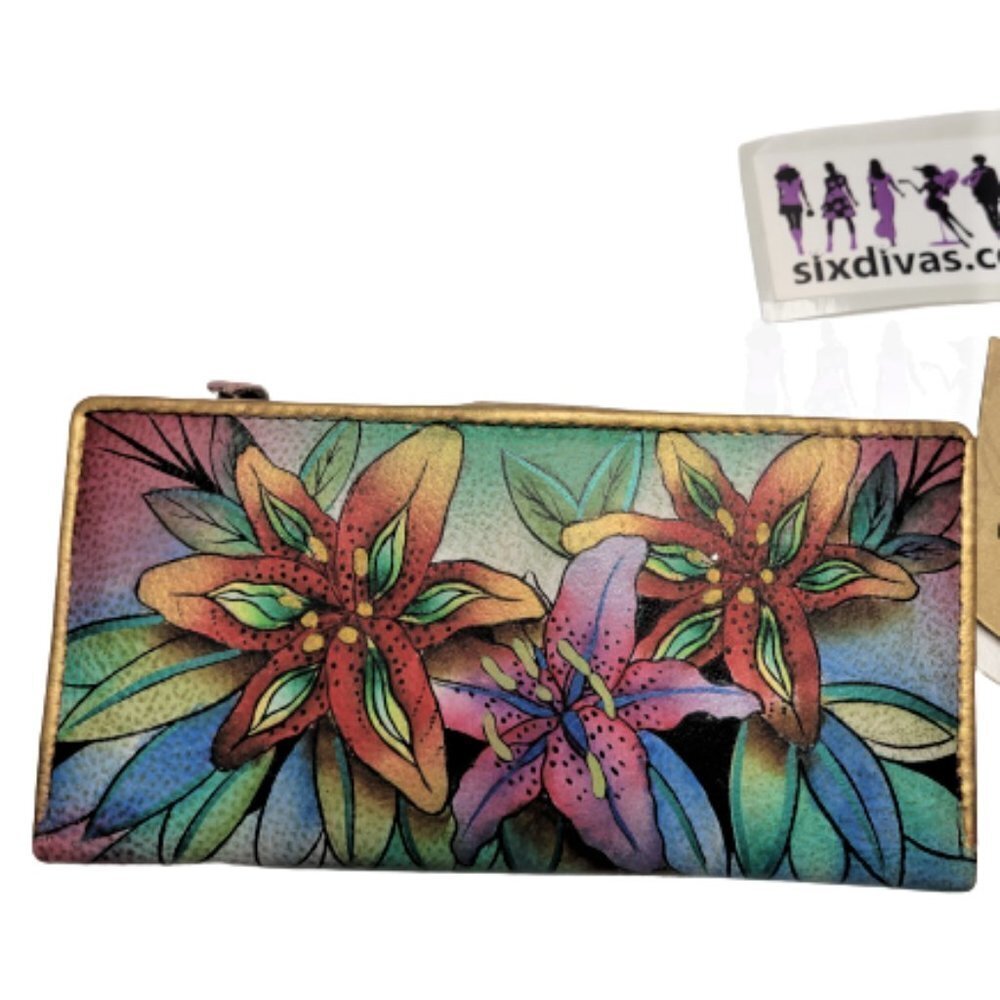 WOMENS anuschka leather hand painted "Luscious lilies" 537-LLY wallet purse